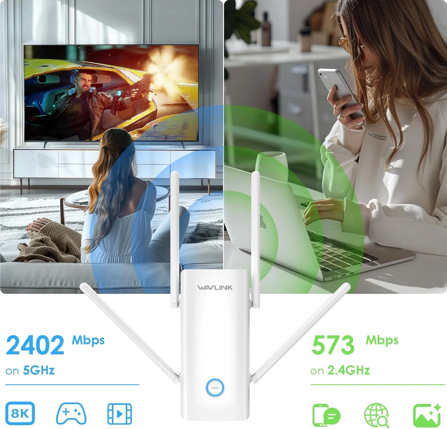 تقویت کننده سیگنال وای فای 6 WAVLINK AX3000 برای خانه، تکرار کننده دو بانده 3000 مگابیت بر ثانیه (5 گیگاهرتز/2.4 گیگاهرتز) با پورت اترنت گیگابیتی، نقطه دسترسی، راه اندازی با 1 ضربه تقویت کننده سیگنال وای فای 6 WAVLINK AX3000 برای خانه، تکرار کننده دو بانده 3000 مگابیت بر ثانیه (5 گیگاهرتز/2.4 گیگاهرتز) با پورت اترنت گیگابیتی، نقطه دسترسی، راه اندازی با 1 ضربه