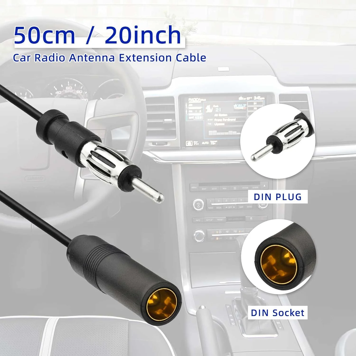 کابل افزایش طول آنتن رادیو خودرو SZSAUTO، 50 سانتی متر، کابل کواکسیال RG174 با فیش DIN برای استریو، پخش کننده CD و گیرنده رسانه خودرو