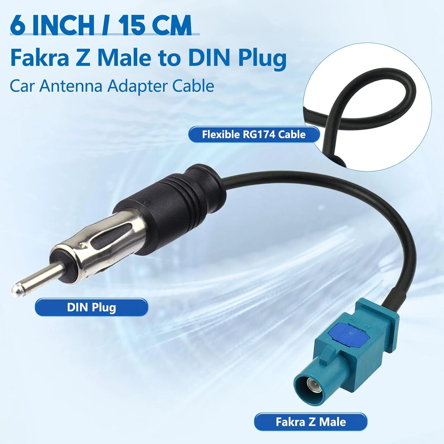 کابل افزایش طول آنتن رادیو خودرو SZSAUTO Fakra Z نر به DIN، 15 سانتی متر، مناسب برای استریو خودرو، رادیو FM AM و پخش کننده های صوتی