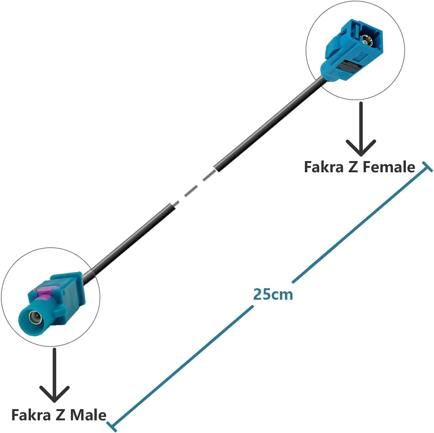 کابل آداپتور Vecys Fakra Z، کابل افزایش طول 25 سانتی متری، آداپتور آنتن FAKRA نر به مادگی، کابل RG 174 نوع Z برای آنتن های GPS جهانی، سیستم ناوبری DAB