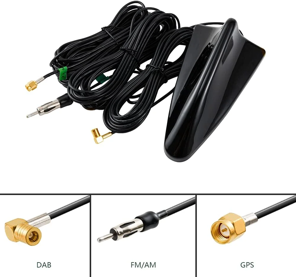 آنتن خودرو کوسه ای Vecys DAB DAB + FM/AM GPS، تقویت کننده سیگنال رادیو خودرو، کانکتور SMA به SMB به DIN، کابل 5 متری RG174 برای سیستم ناوبری GPS رادیو دیجیتال FM/AM خودرو