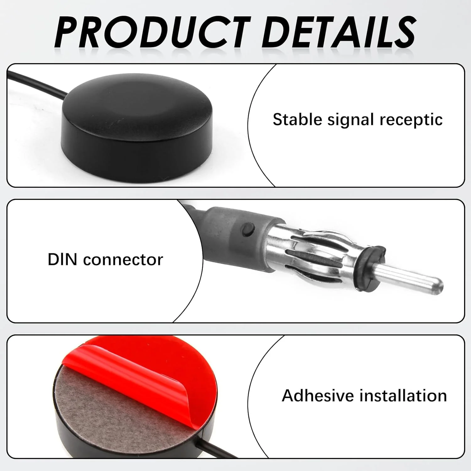 آنتن رادیو خودرو یونیورسال، آنتن شیشه ای FM چسبی با کانکتور DIN و کابل افزایش طول 3 متری برای خودرو، کامیون، SUV، رادیو استریو