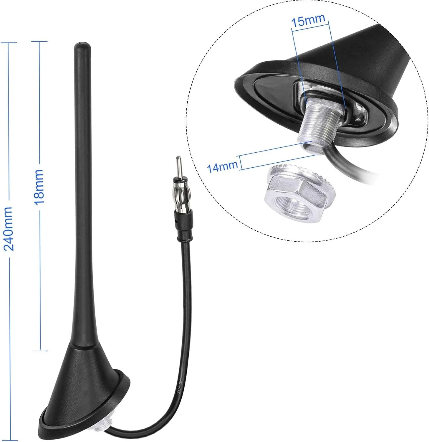 آنتن جایگزین خودرو جهانی SZSAUTO با اتصال DIN، پایه نصب، آنتن رادیو AM FM استریو خودرو برای واحد اصلی گیرنده استریو کامیون خودرو رادیو FM HD