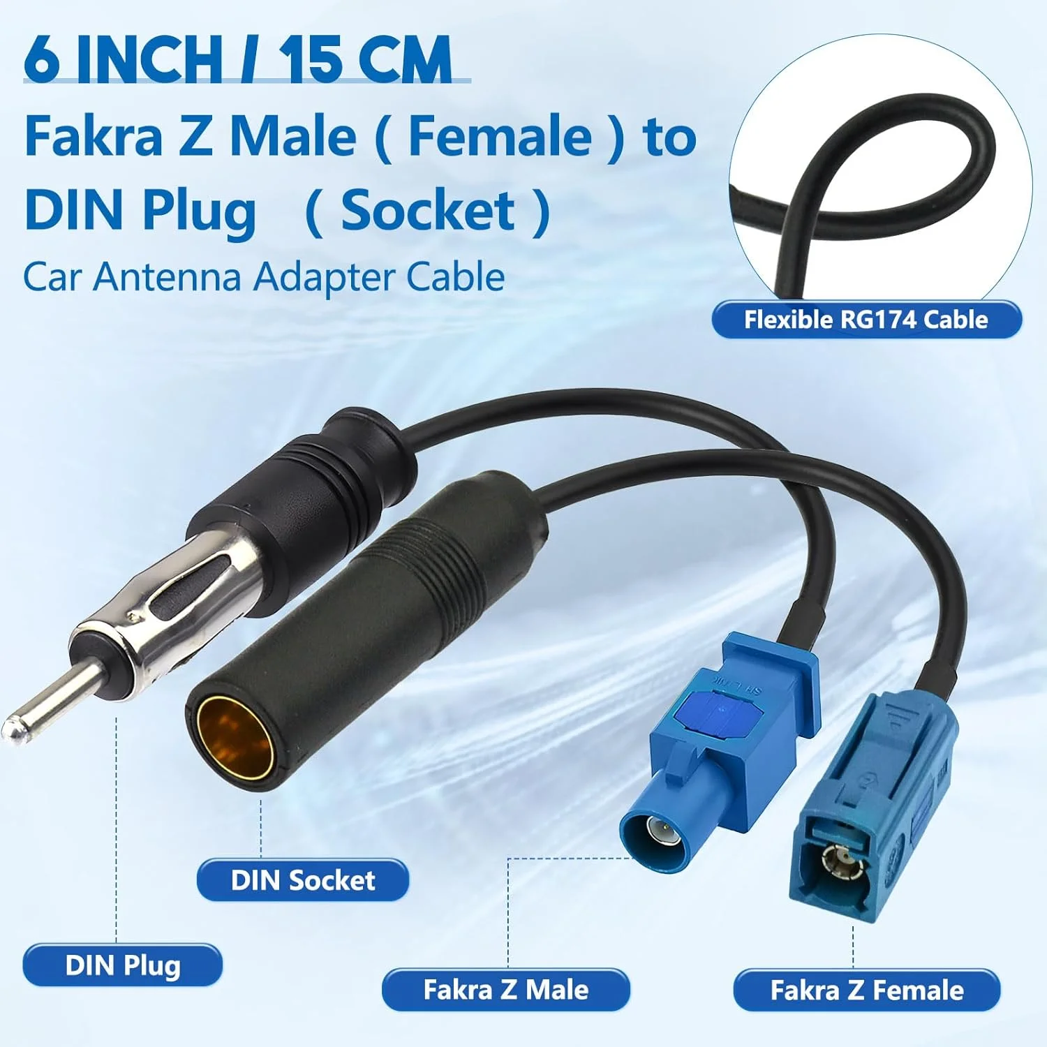 کابل آداپتور آنتن رادیویی FM AM استریو خودرو جهانی (2 عددی) 15 سانتی متری فاکرا Z نر به مادگی به کابل اتصال DIN برای پخش کننده رسانه CD واحد اصلی رادیو HD صوتی استریو خودرو