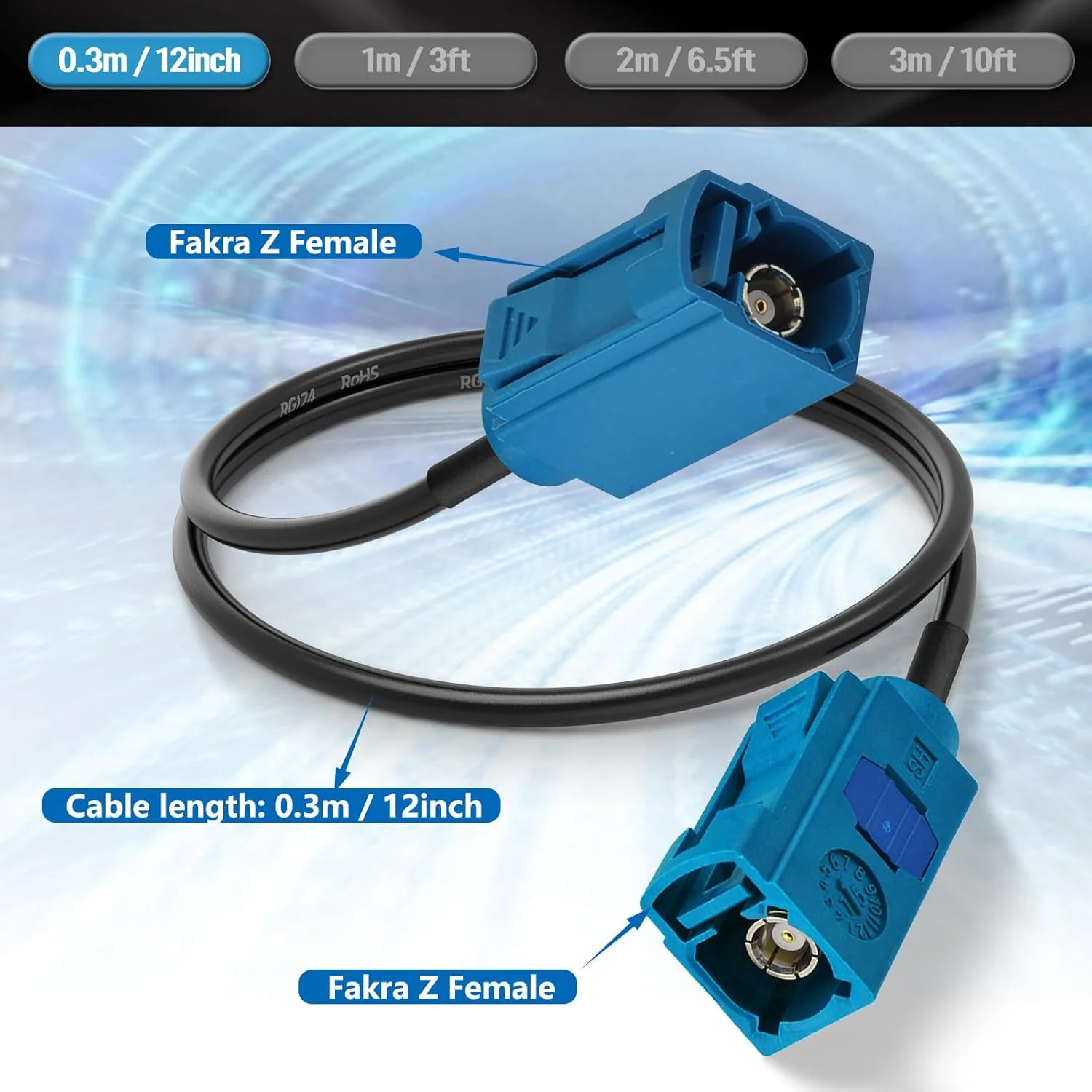 کابل افزایش طول آنتن خودرو فاکرا Z مادگی به مادگی 30 سانتی متری برای استریو خودرو، واحد اصلی اندروید، مسیریابی GPS، رادیو ماهواره ای سیریوس XM، رادیو AM FM، تلماتیکس 4G LTE، ماژول بلوتوث