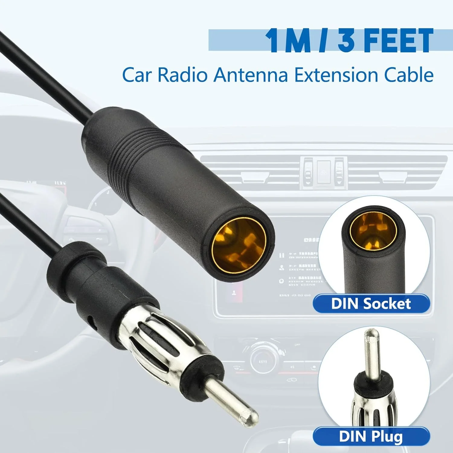 کابل افزایش طول آنتن رادیو خودرو SZSAUTO، طول 1.2 متر، کابل کواکسیال RG174 با فیش DIN برای پخش کننده های صوتی و تصویری خودرو