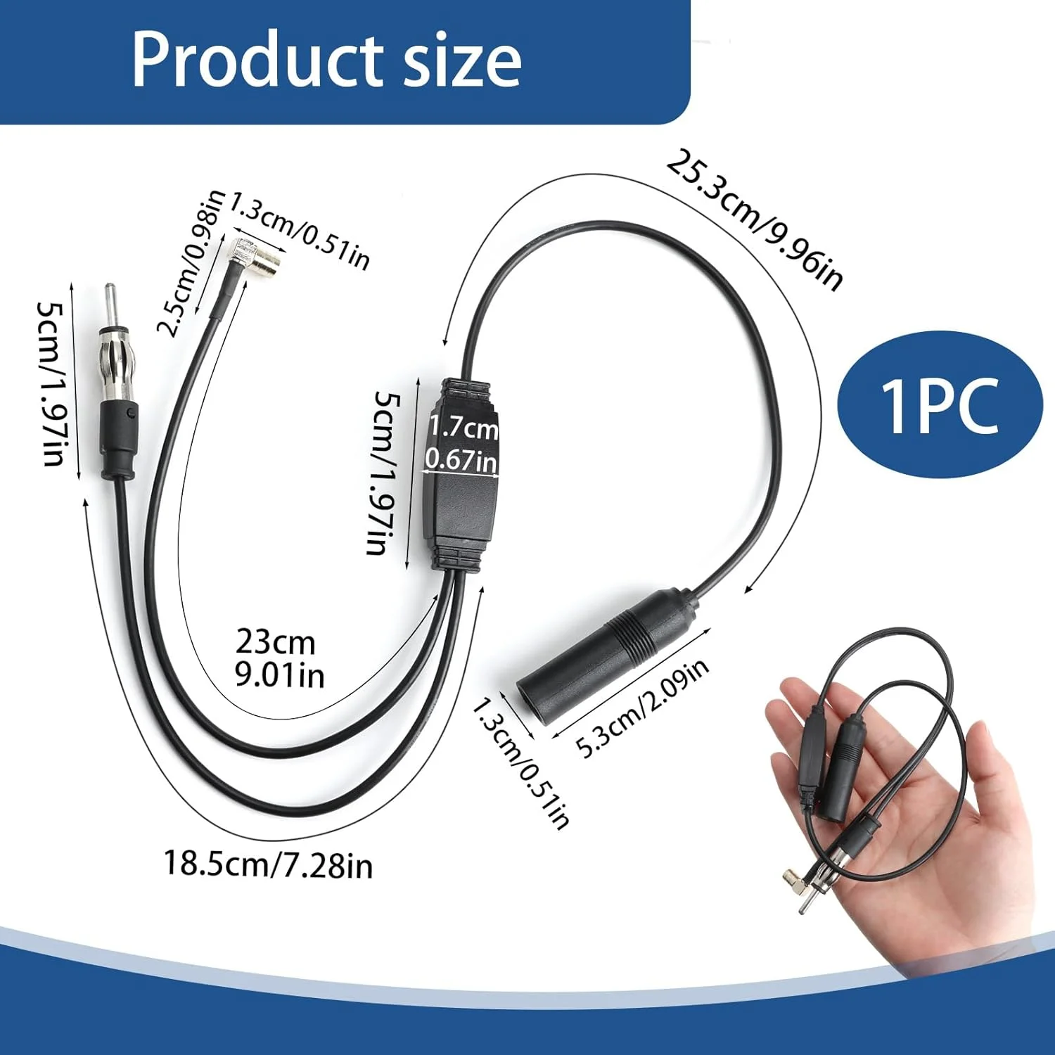 اسپلیتر DAB، آداپتور DAB برای رادیو خودرو با تقویت کننده، اسپلیتر آنتن DAB+ با قابلیت اتصال آسان، سازگار با پایونیر، JVC، کنوود، کابل SMB به پلاگ DIN، 34.5 سانتی متر، آنتن DAB پایونیر