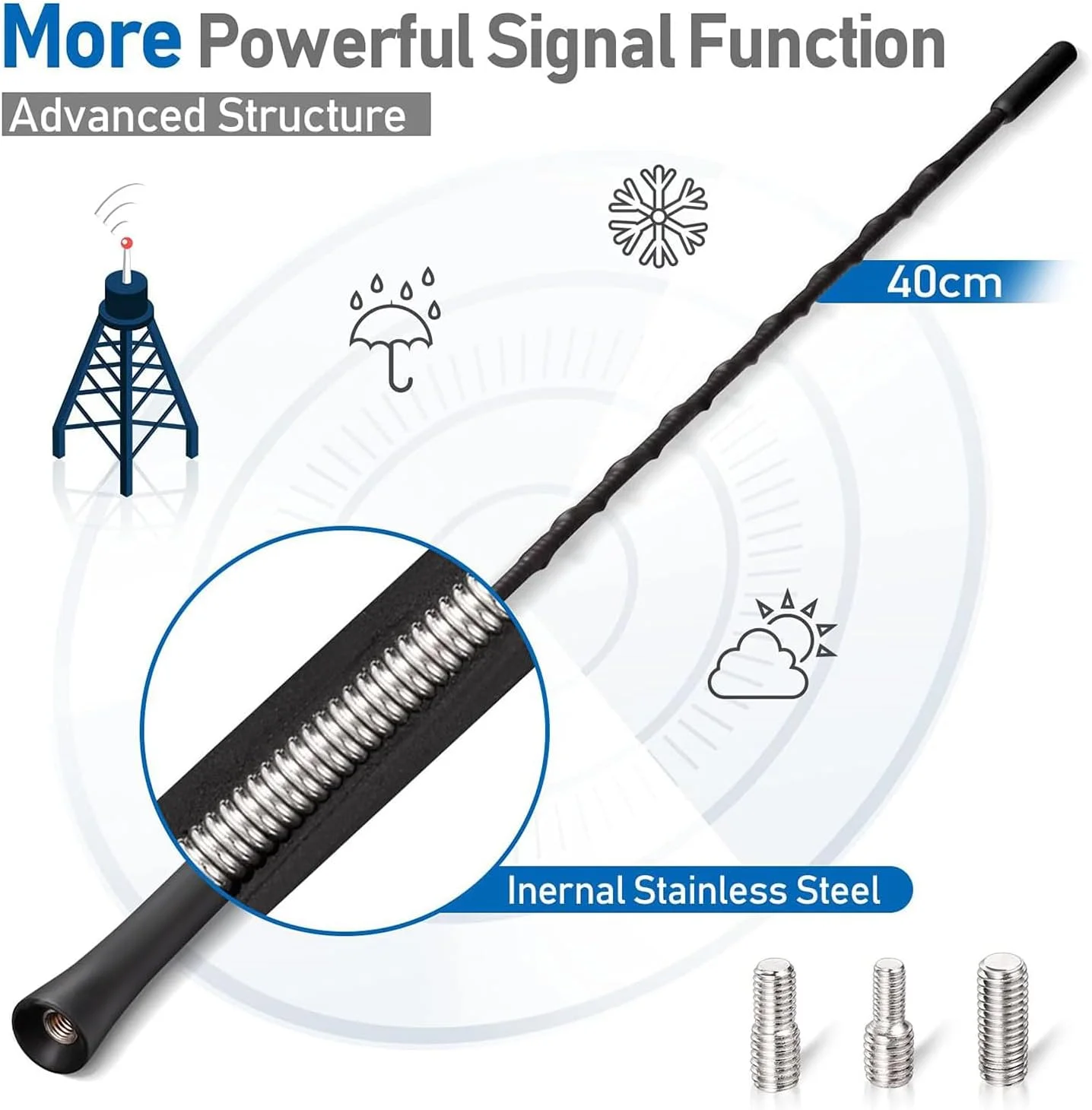آنتن هوایی فنری خودرو X، 2 عدد جایگزین آنتن خودرو AM/FM/DAB جهانی، میله آنتن رادیویی سقفی خودرو، تقویت کننده سیگنال رادیویی، آنتن رادیویی FM با اتصالات رزوه ای پیچ برای همه خودروها