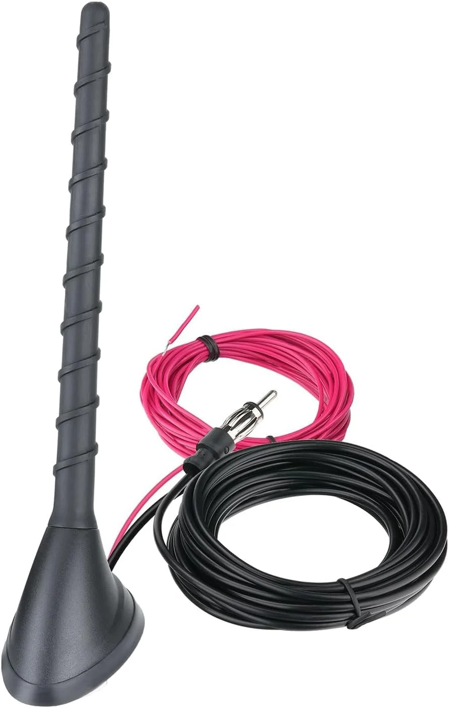 آنتن رادیو FM AM استریو خودرو Superbat، جایگزین آنتن تقویت شده یونیورسال با نصب روی سقف به همراه پایه نصب + سیم برق 12 ولت و کانکتور DIN برای گیرنده استریو خودرو، کامیون و قایق