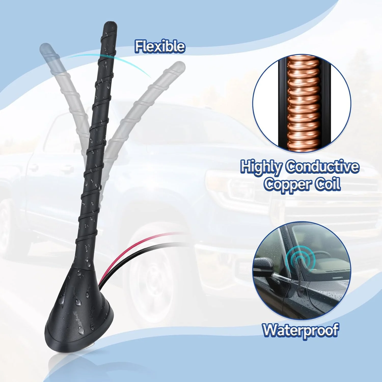 آنتن رادیو FM AM استریو خودرو Superbat، جایگزین آنتن تقویت شده یونیورسال با نصب روی سقف به همراه پایه نصب + سیم برق 12 ولت و کانکتور DIN برای گیرنده استریو خودرو، کامیون و قایق