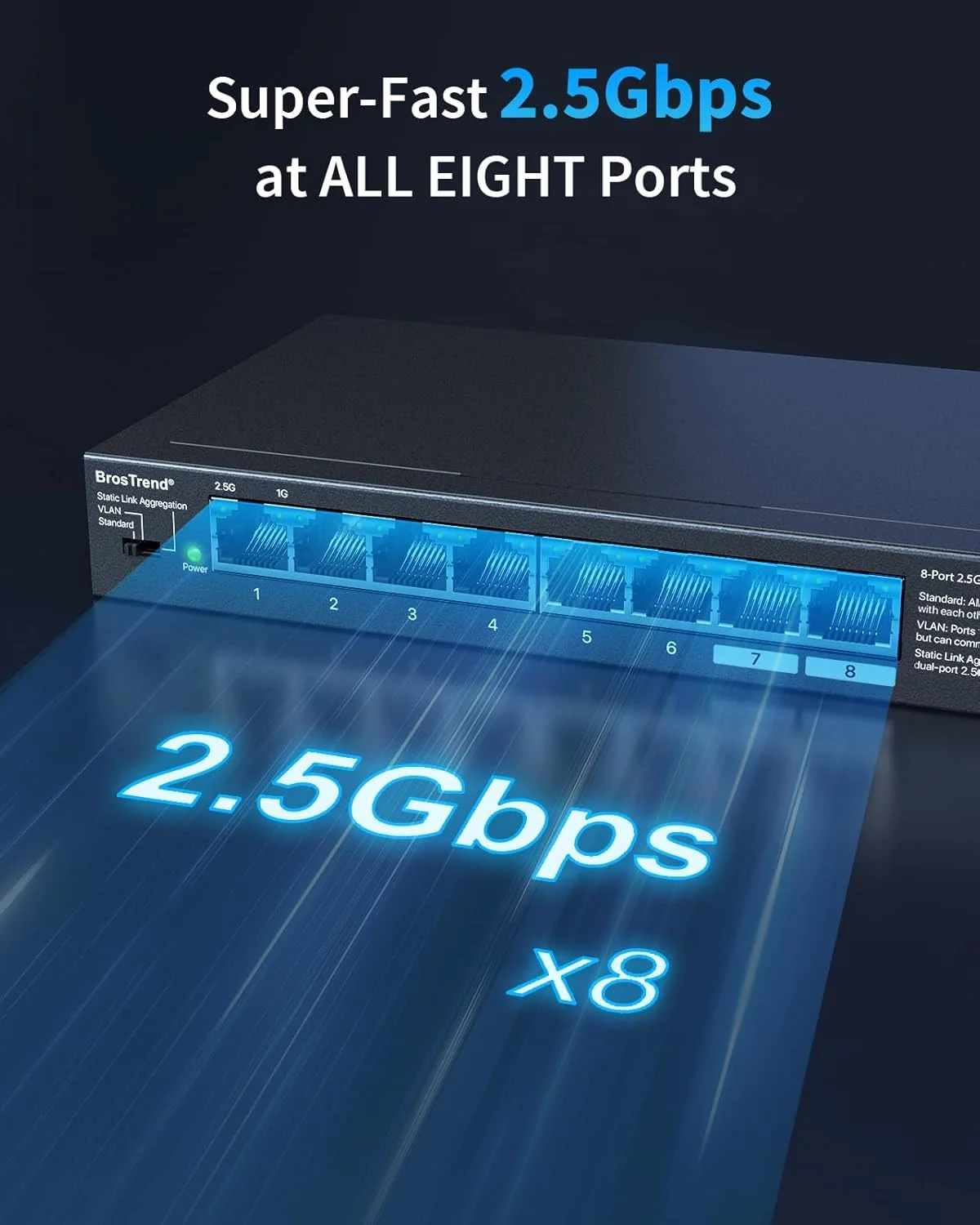 سوئیچ شبکه 2.5 گیگابیتی BrosTrend، سوئیچ اترنت غیر مدیریتی 8 پورت با پشتیبانی از تجمیع استاتیک لینک و VLAN، ایده آل برای گیمینگ، NAS، کامپیوتر، اسپلیتر اترنت، بدون فن، قابل نصب روی میز/دیوار، محافظت مادام العمر سوئیچ شبکه 2.5 گیگابیتی BrosTrend، سوئیچ اترنت غیر مدیریتی 8 پورت با پشتیبانی از تجمیع استاتیک لینک و VLAN، ایده آل برای گیمینگ، NAS، کامپیوتر، اسپلیتر اترنت، بدون فن، قابل نصب روی میز/دیوار، محافظت مادام العمر