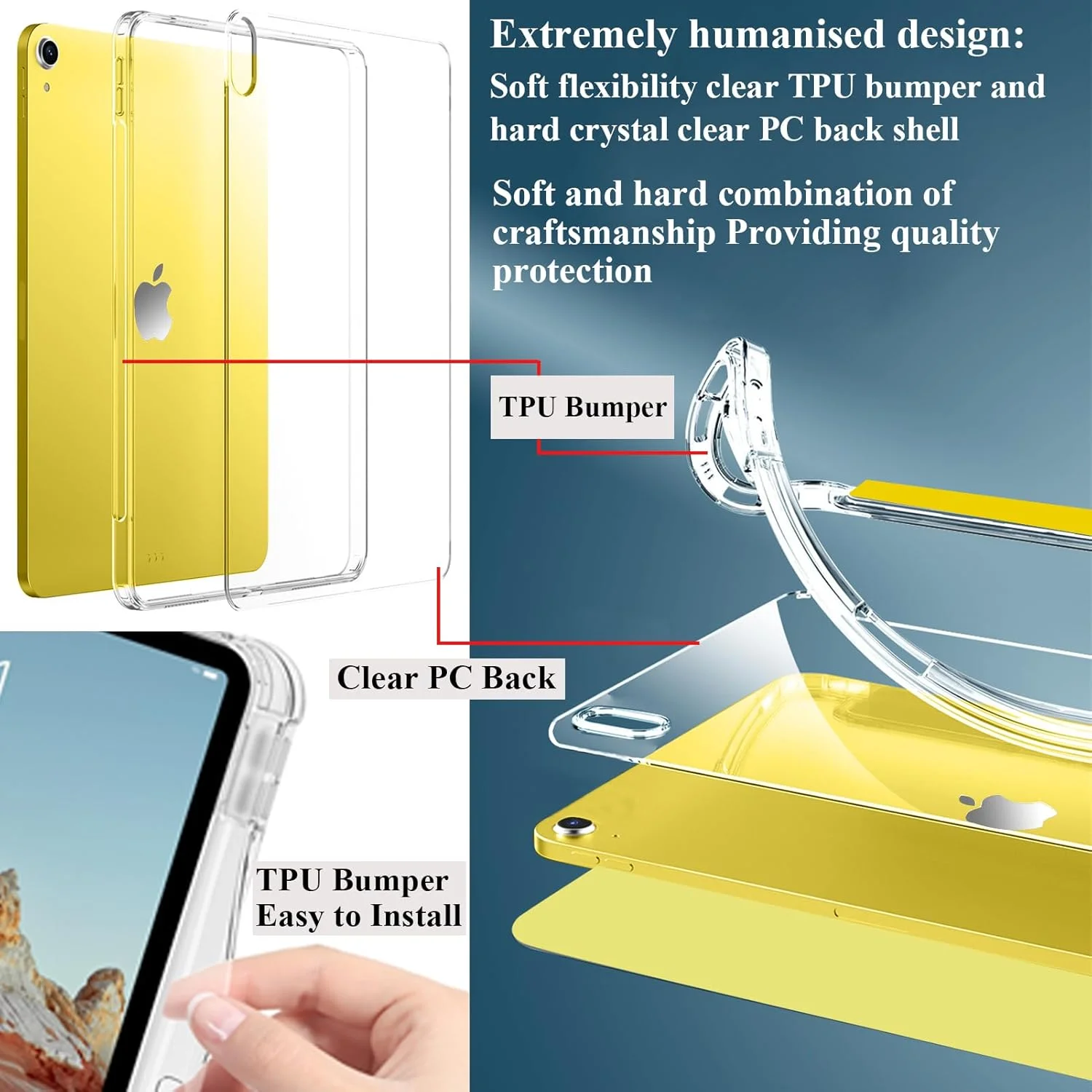 کیف محافظ آیپد (A16) نسل 11 و 10 (2025/2022) با جای قلم، قاب پشتی شفاف، باریک، مقاوم در برابر ضربه، قابلیت بیدار شدن/خواب خودکار، زرد کیف محافظ آیپد (A16) نسل 11 و 10 (2025/2022) با جای قلم، قاب پشتی شفاف، باریک، مقاوم در برابر ضربه، قابلیت بیدار شدن/خواب خودکار، زرد