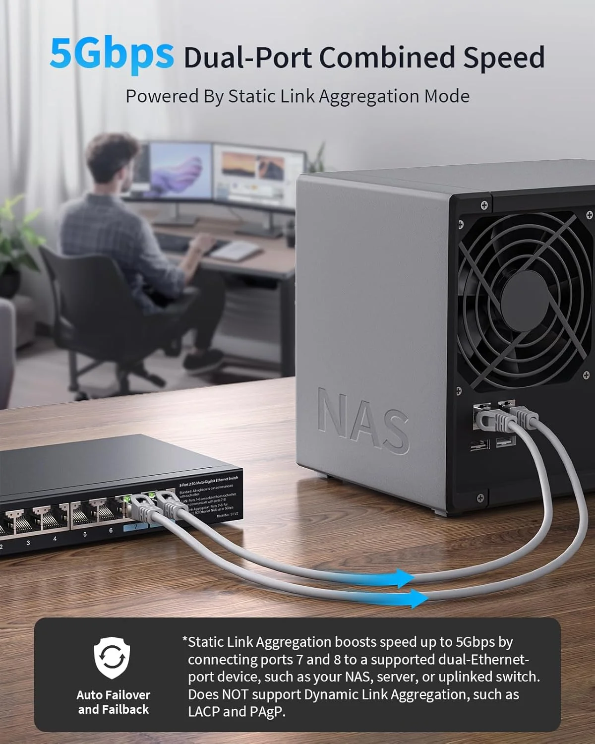 سوئیچ شبکه 2.5 گیگابیتی BrosTrend، سوئیچ اترنت غیر مدیریتی 8 پورت با پشتیبانی از تجمیع استاتیک لینک و VLAN، ایده آل برای گیمینگ، NAS، کامپیوتر، اسپلیتر اترنت، بدون فن، قابل نصب روی میز/دیوار، محافظت مادام العمر سوئیچ شبکه 2.5 گیگابیتی BrosTrend، سوئیچ اترنت غیر مدیریتی 8 پورت با پشتیبانی از تجمیع استاتیک لینک و VLAN، ایده آل برای گیمینگ، NAS، کامپیوتر، اسپلیتر اترنت، بدون فن، قابل نصب روی میز/دیوار، محافظت مادام العمر