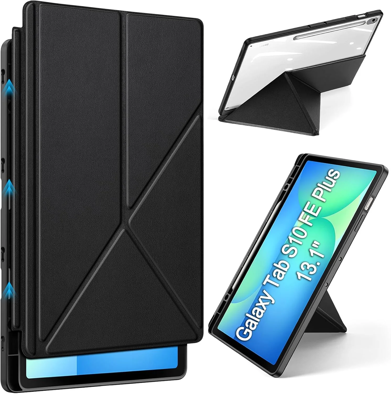 کیف تبلت سامسونگ گلکسی تب S10 FE پلاس 13.1 اینچ مدل 2025 با جای قلم، طراحی مثلثی، کیف تاشو [با قابلیت خواب/بیدار شدن خودکار]، مشکی