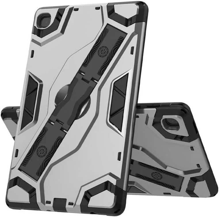 کیف محافظ تبلت سامسونگ گلکسی تب A7 لایت 8.7 اینچی (SM-T220/T225)، فریم TPU نرم و پشت PC سخت، طراحی تاشو با بند دستی ضد لغزش، کیف محافظ سنگین برای تب A7 لایت - نقره ای