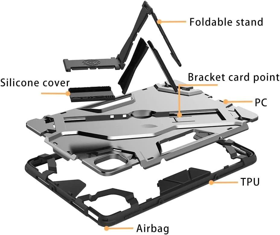 کیف محافظ تبلت سامسونگ گلکسی تب A7 لایت 8.7 اینچی (SM-T220/T225)، فریم TPU نرم و پشت PC سخت، طراحی تاشو با بند دستی ضد لغزش، کیف محافظ سنگین برای تب A7 لایت - نقره ای