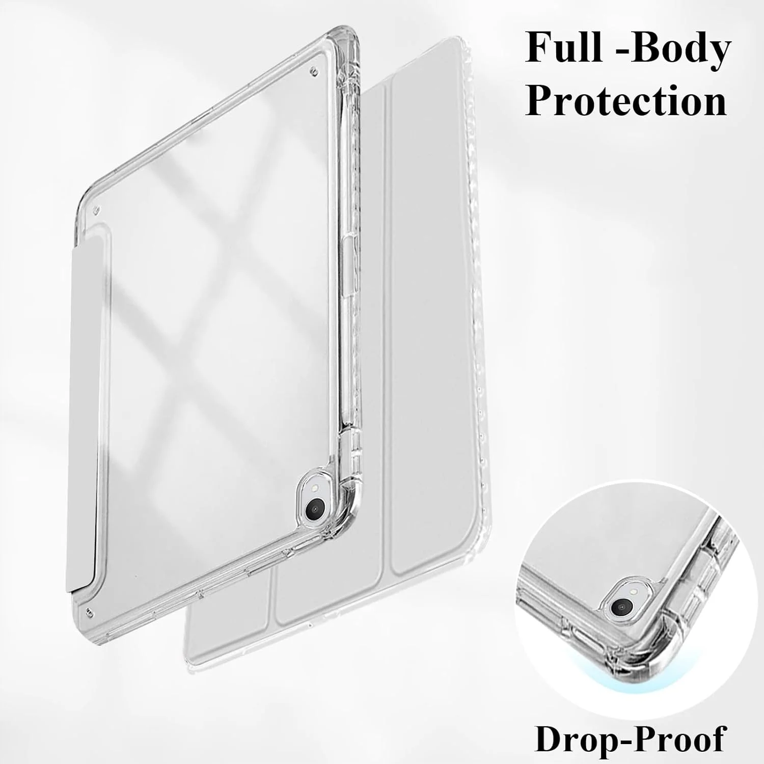 کاور تبلت سامسونگ گلکسی تب S11 با صفحه نمایش 11 اینچی (مدل SM-X736B / SM-X730) دارای جای قلم S، پشت شفاف، استند باریک، ضد ضربه، قابلیت بیدار/خواب خودکار، نقره ای