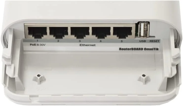 میکروتیک OmniTIK 5 PoE (RBOmniTikUPA-5HnD) - 2 عدد اکسس پوینت بیرونی ضد آب با آنتن های امنی دو قطبی، 5 پورت اترنت با خروجی PoE، رادیو وایرلس 802.11a/n میکروتیک OmniTIK 5 PoE (RBOmniTikUPA-5HnD) - 2 عدد اکسس پوینت بیرونی ضد آب با آنتن های امنی دو قطبی، 5 پورت اترنت با خروجی PoE، رادیو وایرلس 802.11a/n