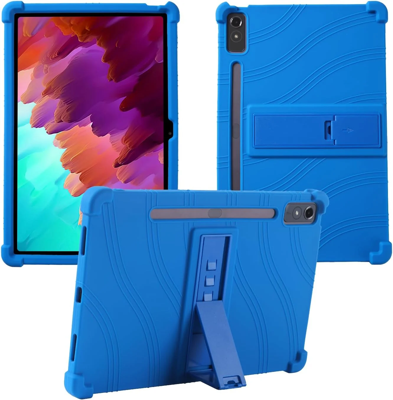 کیف تبلت XLTTONG برای لنوو تب P12 سایز 12.7 اینچ، کیف سیلیکونی تبلت با نگهدارنده PC، ضد ضربه برای لنوو تب P12 2023 TB-370FU (آبی)