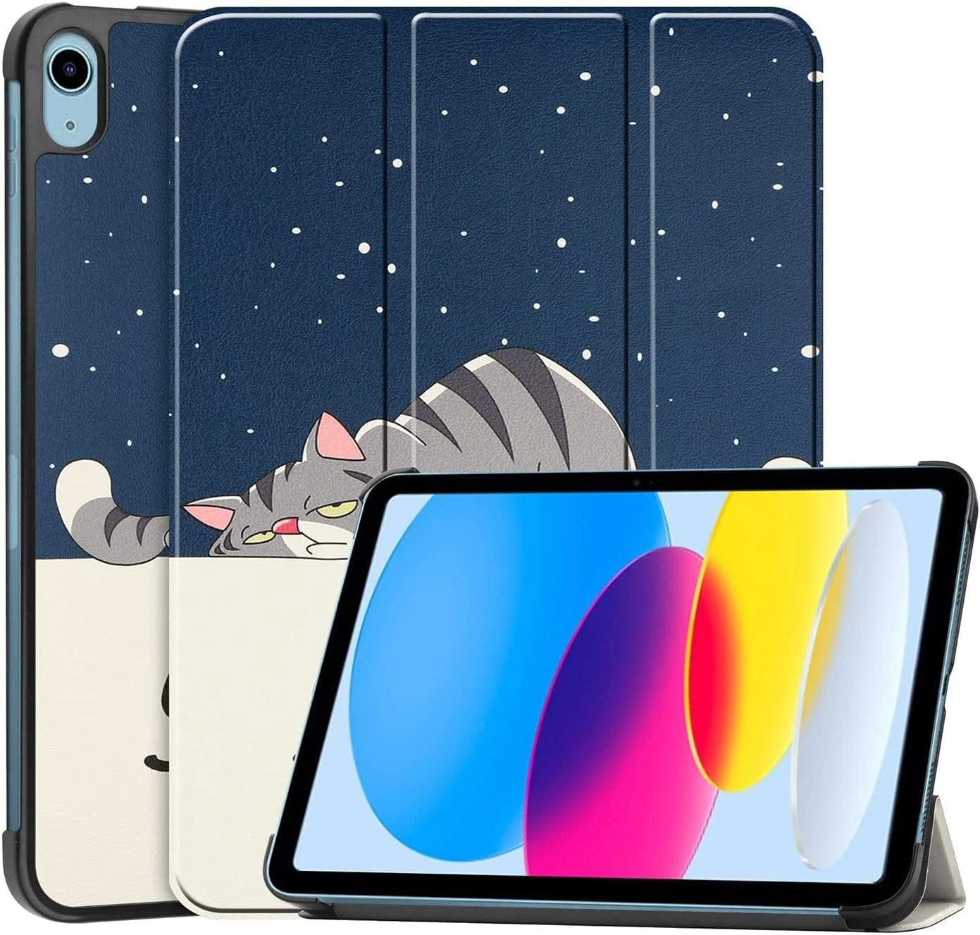 کاور محافظ باریک و هوشمند YIMICO برای آیپد نسل 10 مدل 2022 - مناسب برای آیپد 10.9 اینچی (مدل A2696 A2757 A2777) - طرح گربه آبی