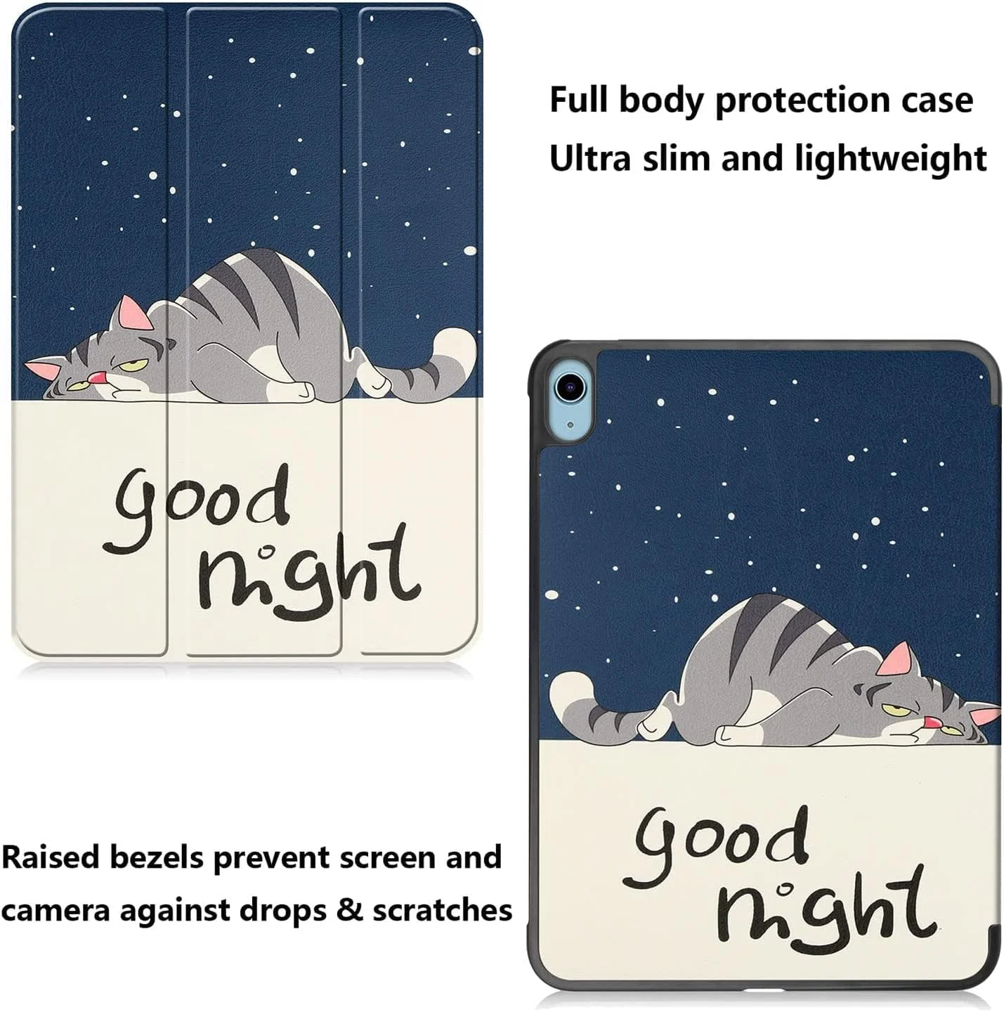 کاور محافظ باریک و هوشمند YIMICO برای آیپد نسل 10 مدل 2022 - مناسب برای آیپد 10.9 اینچی (مدل A2696 A2757 A2777) - طرح گربه آبی