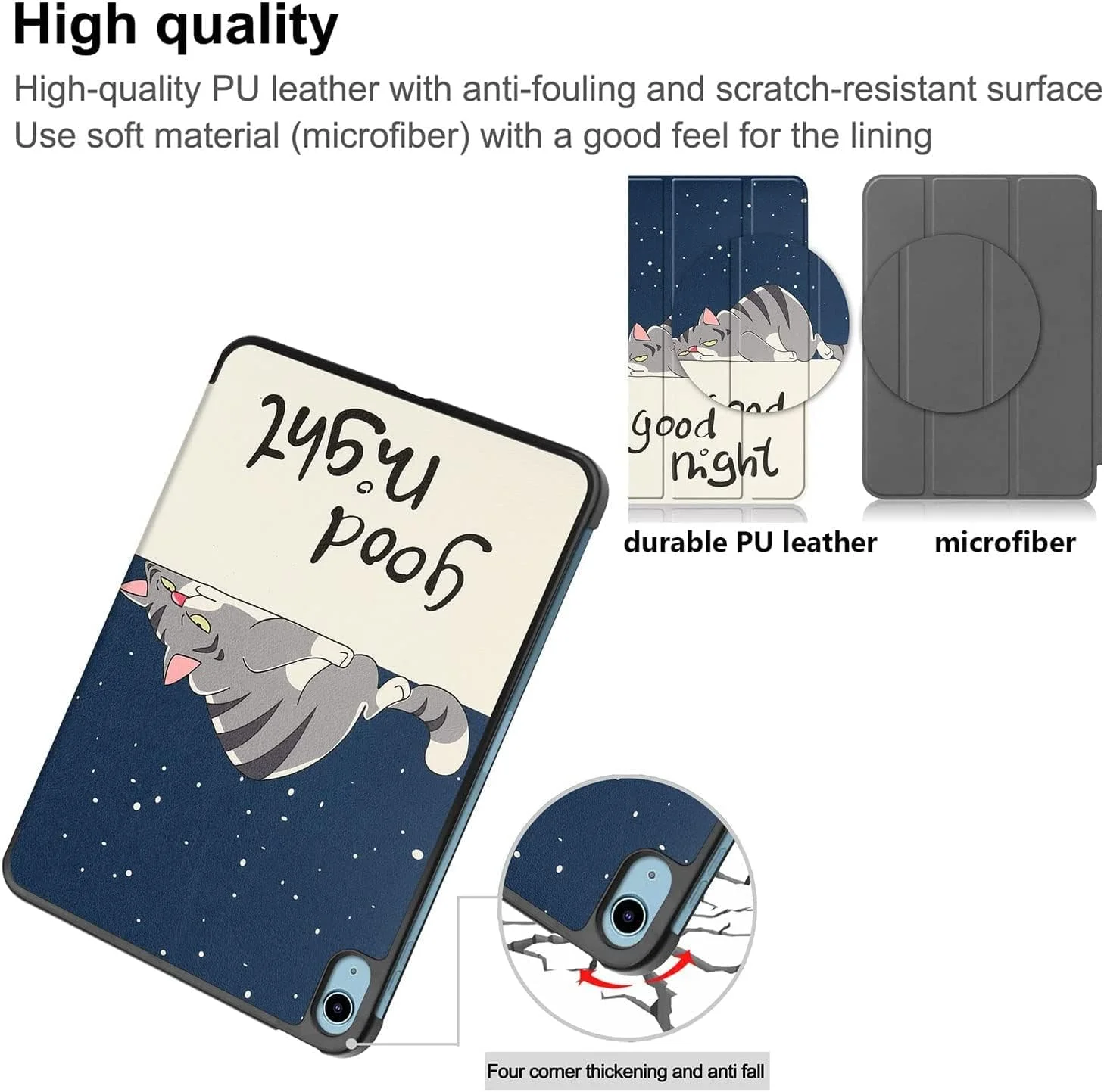 کاور محافظ باریک و هوشمند YIMICO برای آیپد نسل 10 مدل 2022 - مناسب برای آیپد 10.9 اینچی (مدل A2696 A2757 A2777) - طرح گربه آبی