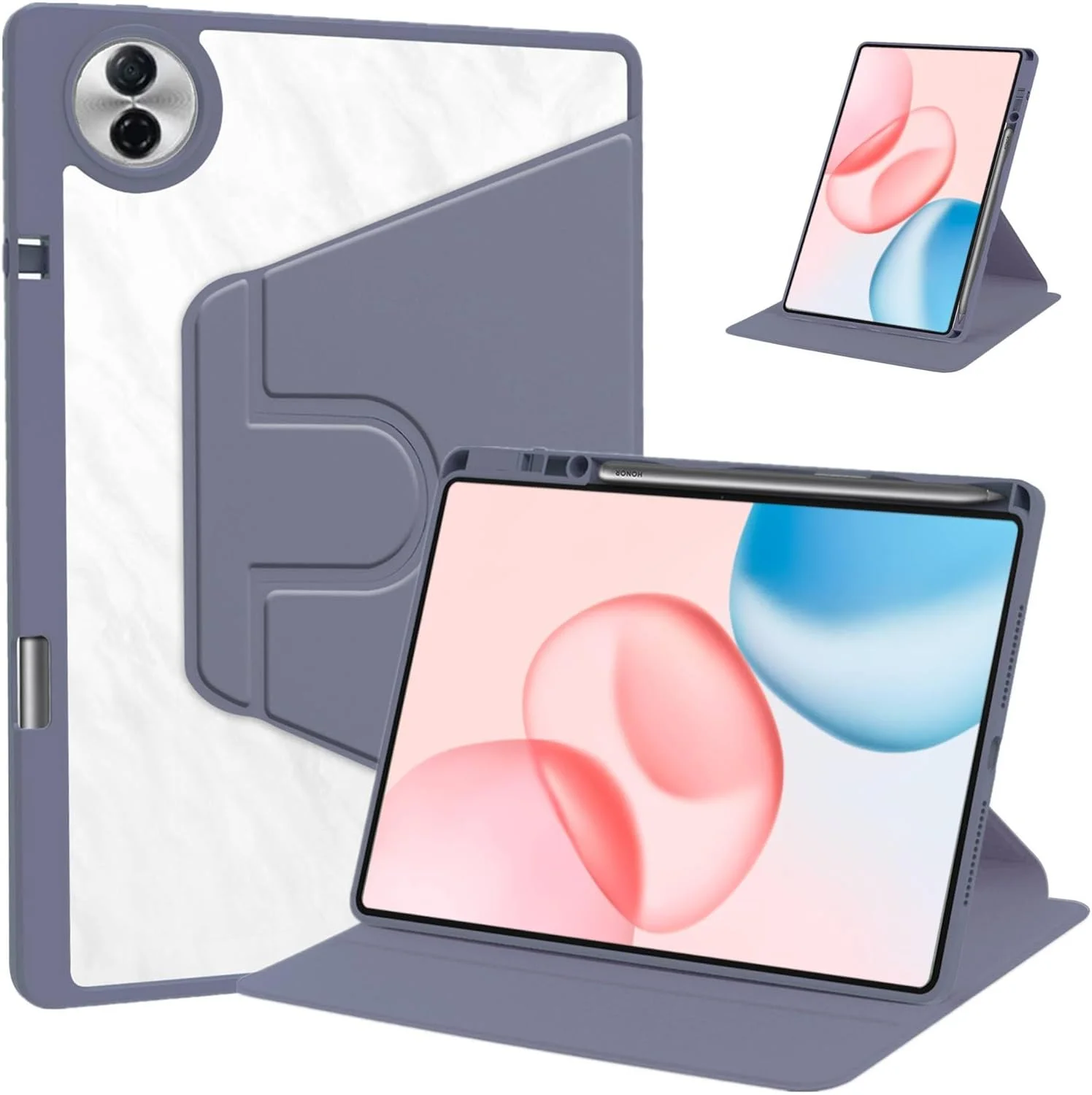 کاور محافظ هیبریدی Vurtboly سازگار با آنر پد 10 مدل 12.1 اینچ 2025، کاور پشتی PC سخت چند زاویه ای آکریلیک شفاف با نگهدارنده قلم، کاور استند محافظ ضد ضربه برای آنر پد 10 مدل 12.1 اینچ (بنفش)