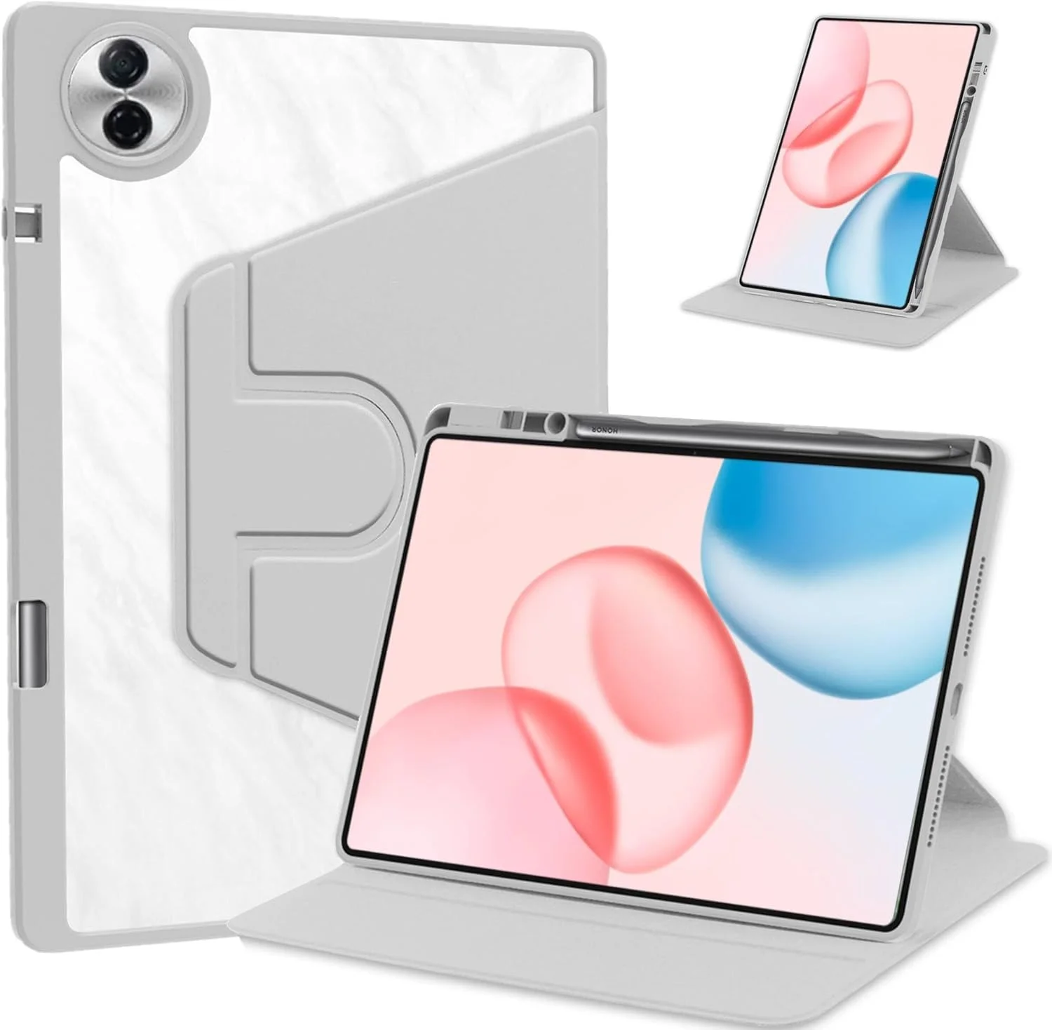 کاور محافظ هیبریدی سازگار با آنر پد 10 مدل 12.1 اینچ 2025، کاور پشتی سخت PC آکریلیک شفاف با قابلیت تنظیم چند زاویه و دارای جای قلم، ضد ضربه (خاکستری)