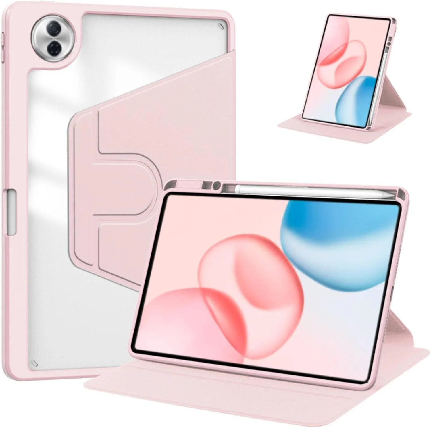کاور ترکیبی Vurtboly سازگار با آنر پد 10 12.1 اینچ 2025، کاور پشتی PC سخت آکریلیک شفاف چند زاویه ای با نگهدارنده قلم، کاور محافظ استند ضد ضربه برای آنر پد 10 12.1 اینچ 2025 (صورتی)
