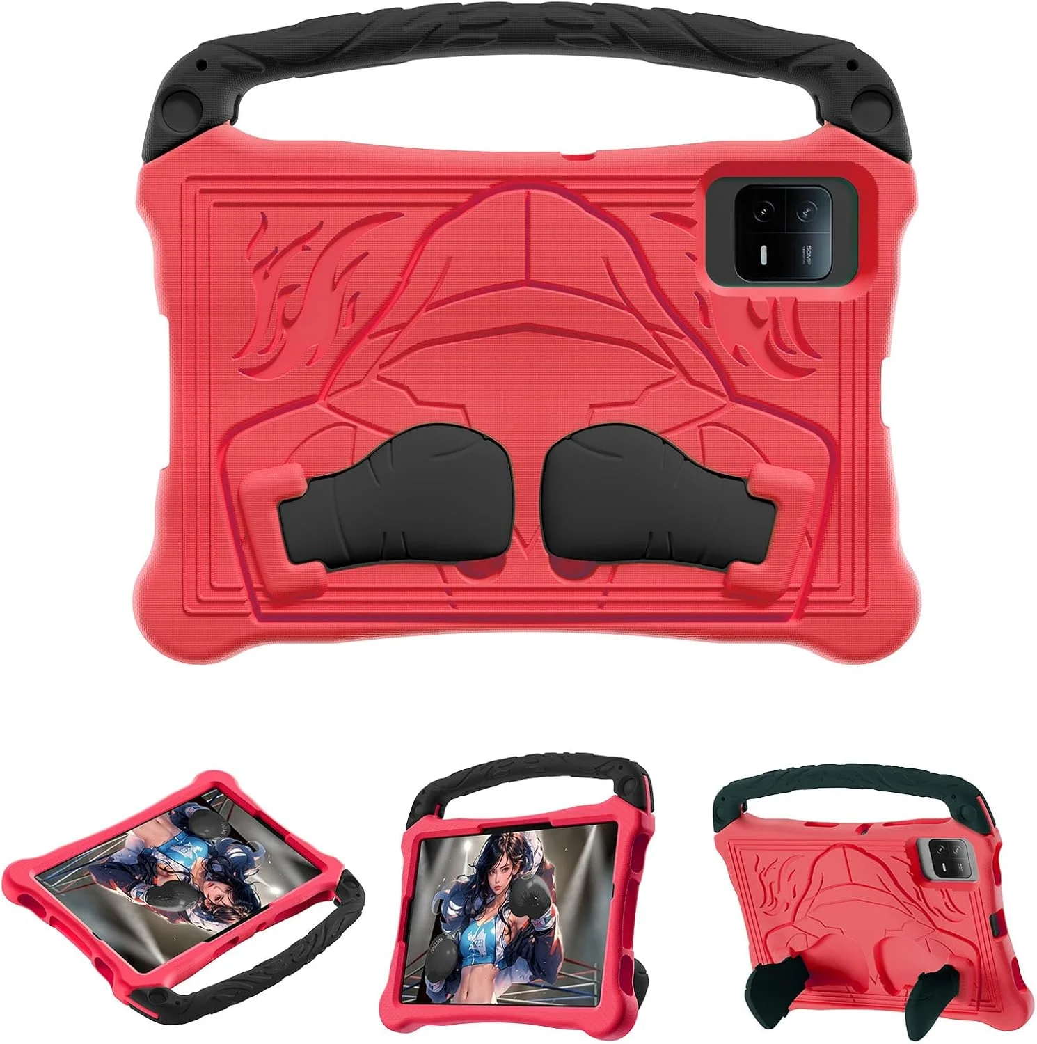 کیف محافظ کودکانه برای شیائومی ردمی پد اس ای 11 اینچ 2023، سبک وزن، EVA مقاوم در برابر ضربه، دارای دسته و پایه، قاب محافظ قرمز