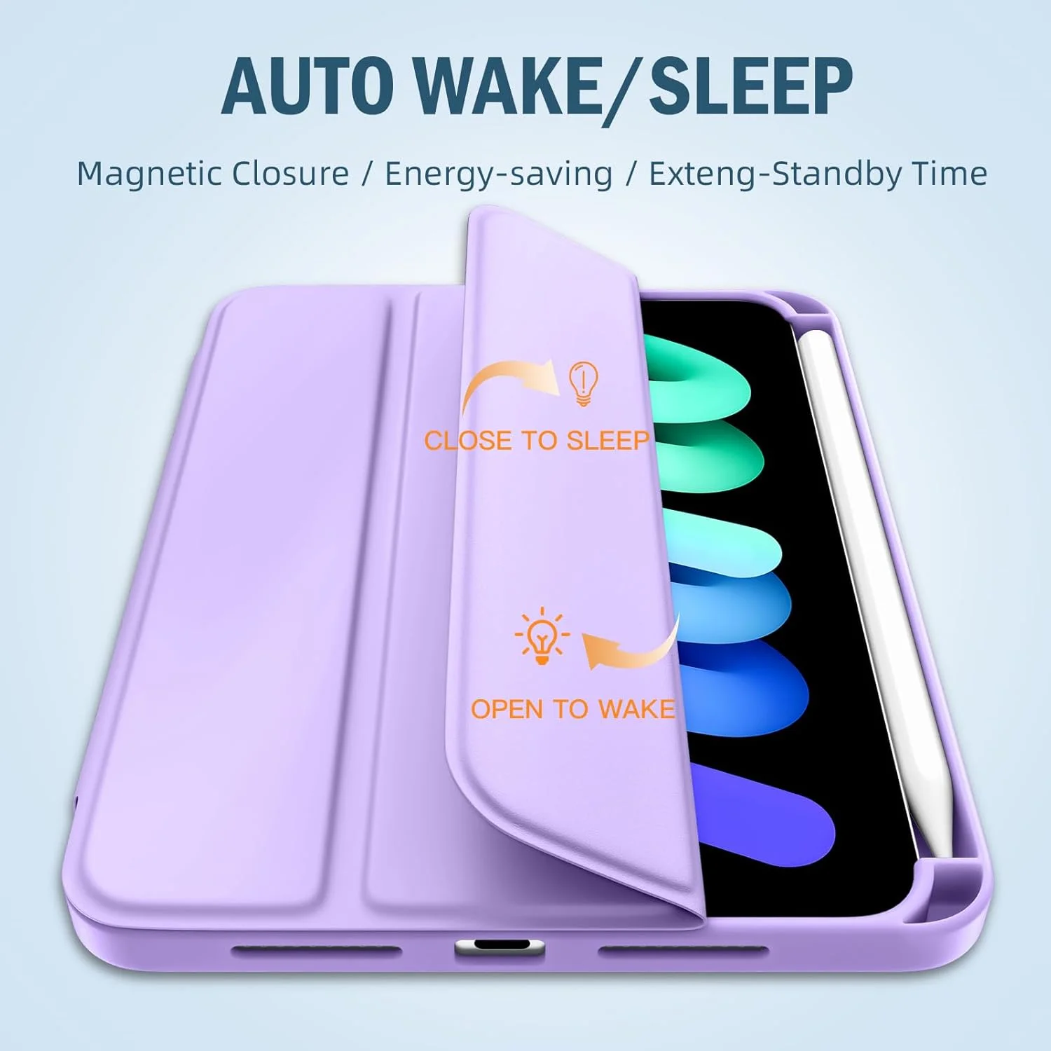 کیف محافظ آیپد مینی 7 (A17 Pro) مدل 2024، مناسب برای آیپد مینی نسل 7/6 اینچی 8.3 اینچی مدل 2024/2021 به همراه جای قلم، کاور سه تایی باریک با پشت TPU نرم، قابلیت خواب/بیدار شدن خودکار، رنگ یاسی