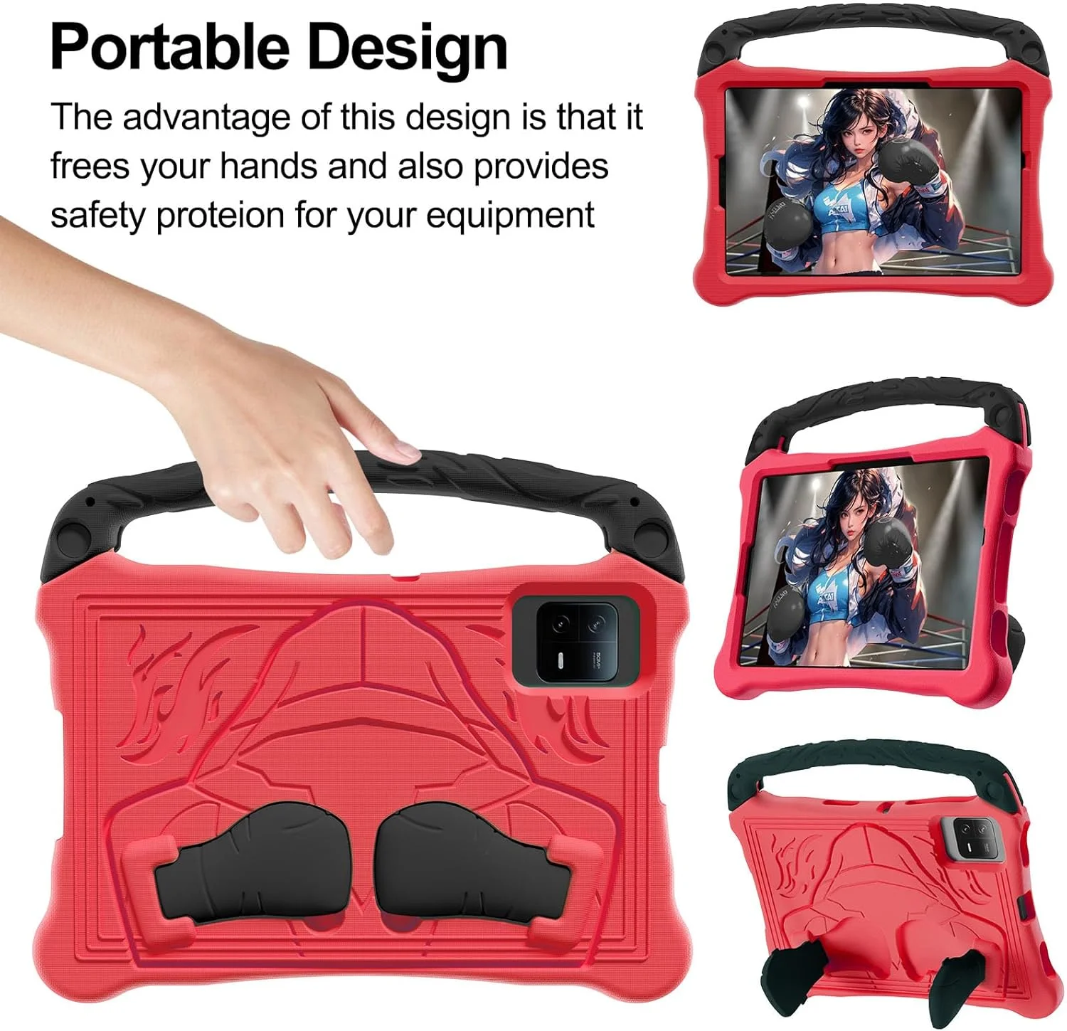 کیف محافظ کودکانه برای شیائومی ردمی پد اس ای 11 اینچ 2023، سبک وزن، EVA مقاوم در برابر ضربه، دارای دسته و پایه، قاب محافظ قرمز