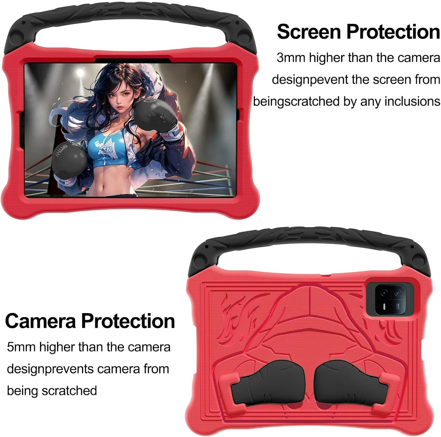 کیف محافظ کودکانه برای شیائومی ردمی پد اس ای 11 اینچ 2023، سبک وزن، EVA مقاوم در برابر ضربه، دارای دسته و پایه، قاب محافظ قرمز