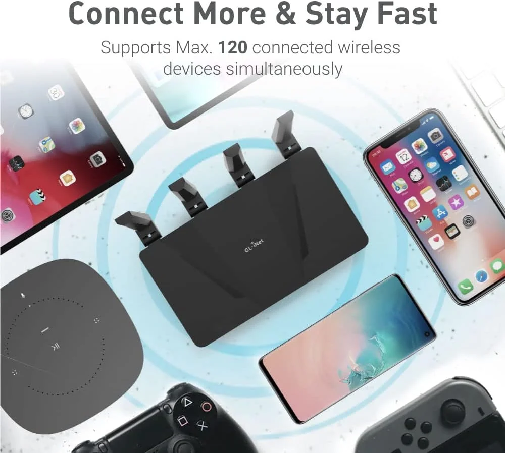 روتر وای فای 6 GL.iNet GL-AX1800 (Flint) - روتر اینترنت بی سیم گیگابیتی دو بانده | 5 پورت اترنت 1G | تا 120 دستگاه | سرعت شگفت انگیز OpenVpn و WireGuard | امنیت WPA3 | MU-MIMO | 802.11ax روتر وای فای 6 GL.iNet GL-AX1800 (Flint) - روتر اینترنت بی سیم گیگابیتی دو بانده | 5 پورت اترنت 1G | تا 120 دستگاه | سرعت شگفت انگیز OpenVpn و WireGuard | امنیت WPA3 | MU-MIMO | 802.11ax