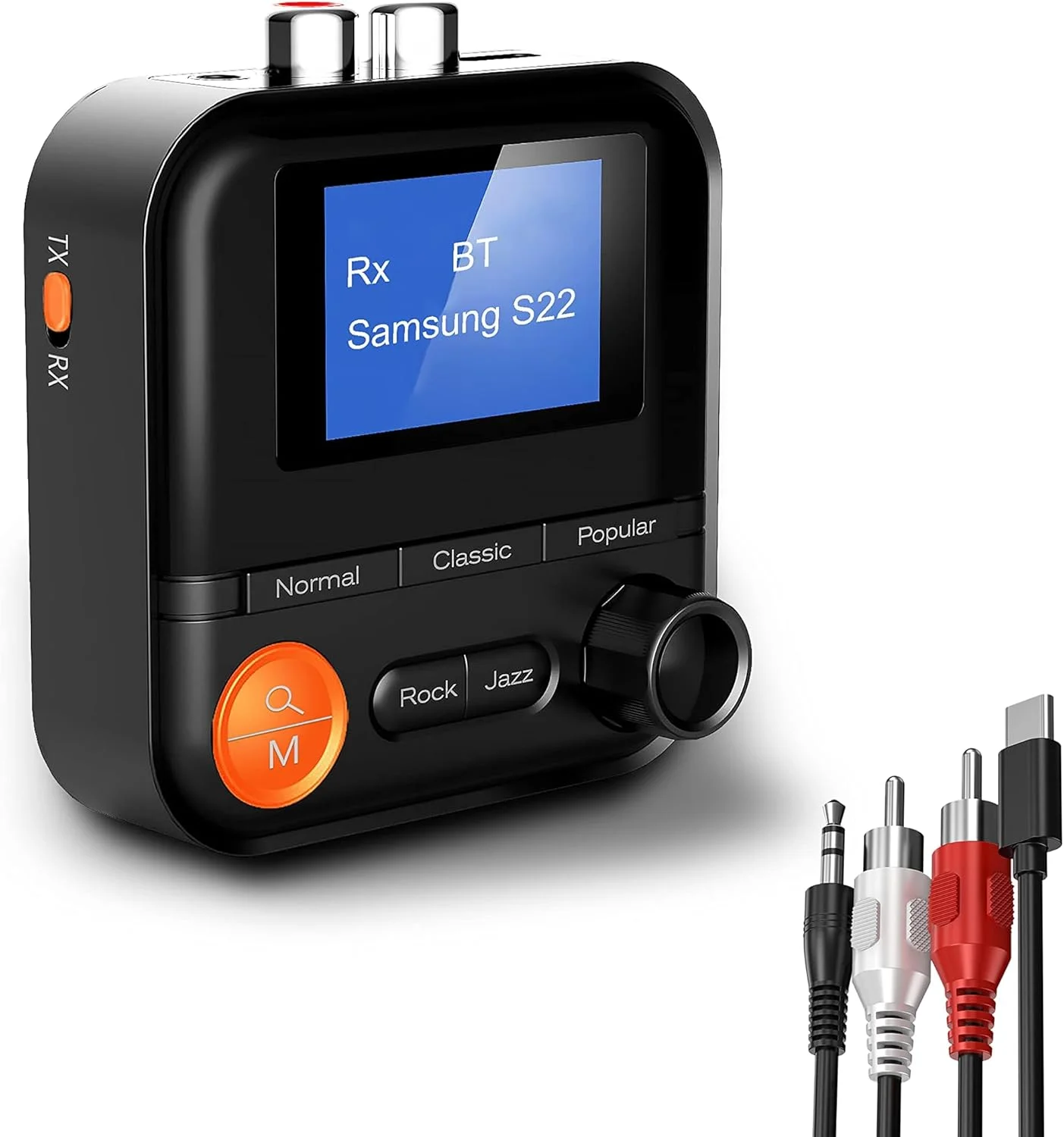 فرستنده و گیرنده بلوتوث TERRIFI با صفحه نمایش LCD، آداپتور 2 در 1 چند منظوره، 5 حالت EQ، پشتیبانی از کارت TF، AUX RCA 3.5 میلی متری، ایده آل برای تلویزیون، رایانه شخصی، خودرو، MP3، پخش کننده CD، بلندگو، هدست