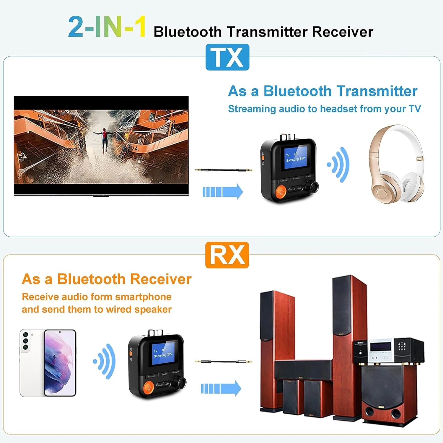 فرستنده و گیرنده بلوتوث TERRIFI با صفحه نمایش LCD، آداپتور 2 در 1 چند منظوره، 5 حالت EQ، پشتیبانی از کارت TF، AUX RCA 3.5 میلی متری، ایده آل برای تلویزیون، رایانه شخصی، خودرو، MP3، پخش کننده CD، بلندگو، هدست فرستنده و گیرنده بلوتوث TERRIFI با صفحه نمایش LCD، آداپتور 2 در 1 چند منظوره، 5 حالت EQ، پشتیبانی از کارت TF، AUX RCA 3.5 میلی متری، ایده آل برای تلویزیون، رایانه شخصی، خودرو، MP3، پخش کننده CD، بلندگو، هدست