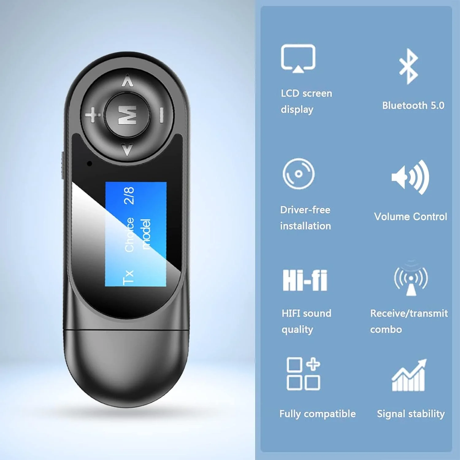 فرستنده و گیرنده بلوتوث TERRIFI با صفحه نمایش LCD، فرستنده صوتی بلوتوث 5.0 USB با جک 3.5 میلی متری، آداپتور بلوتوث کوچک قابل حمل، تأخیر کم، برای تلویزیون، استریو، ماشین، هدفون، بلندگو، کامپیوتر فرستنده و گیرنده بلوتوث TERRIFI با صفحه نمایش LCD، فرستنده صوتی بلوتوث 5.0 USB با جک 3.5 میلی متری، آداپتور بلوتوث کوچک قابل حمل، تأخیر کم، برای تلویزیون، استریو، ماشین، هدفون، بلندگو، کامپیوتر