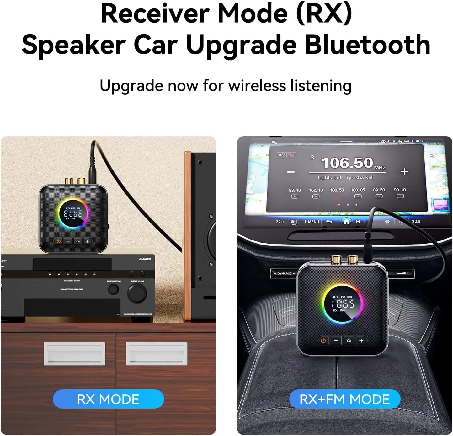 فرستنده/گیرنده صوتی بلوتوثی ارتقا یافته TERRIFI M10 RGB 5.4 برای تلویزیون، استریو خانگی/بلندگوها، آداپتور صوتی بلوتوث با نمایشگر، USB، RCA، AUX 3.5 میلیمتری، ورودی/خروجی رادیو FM فرستنده/گیرنده صوتی بلوتوثی ارتقا یافته TERRIFI M10 RGB 5.4 برای تلویزیون، استریو خانگی/بلندگوها، آداپتور صوتی بلوتوث با نمایشگر، USB، RCA، AUX 3.5 میلیمتری، ورودی/خروجی رادیو FM