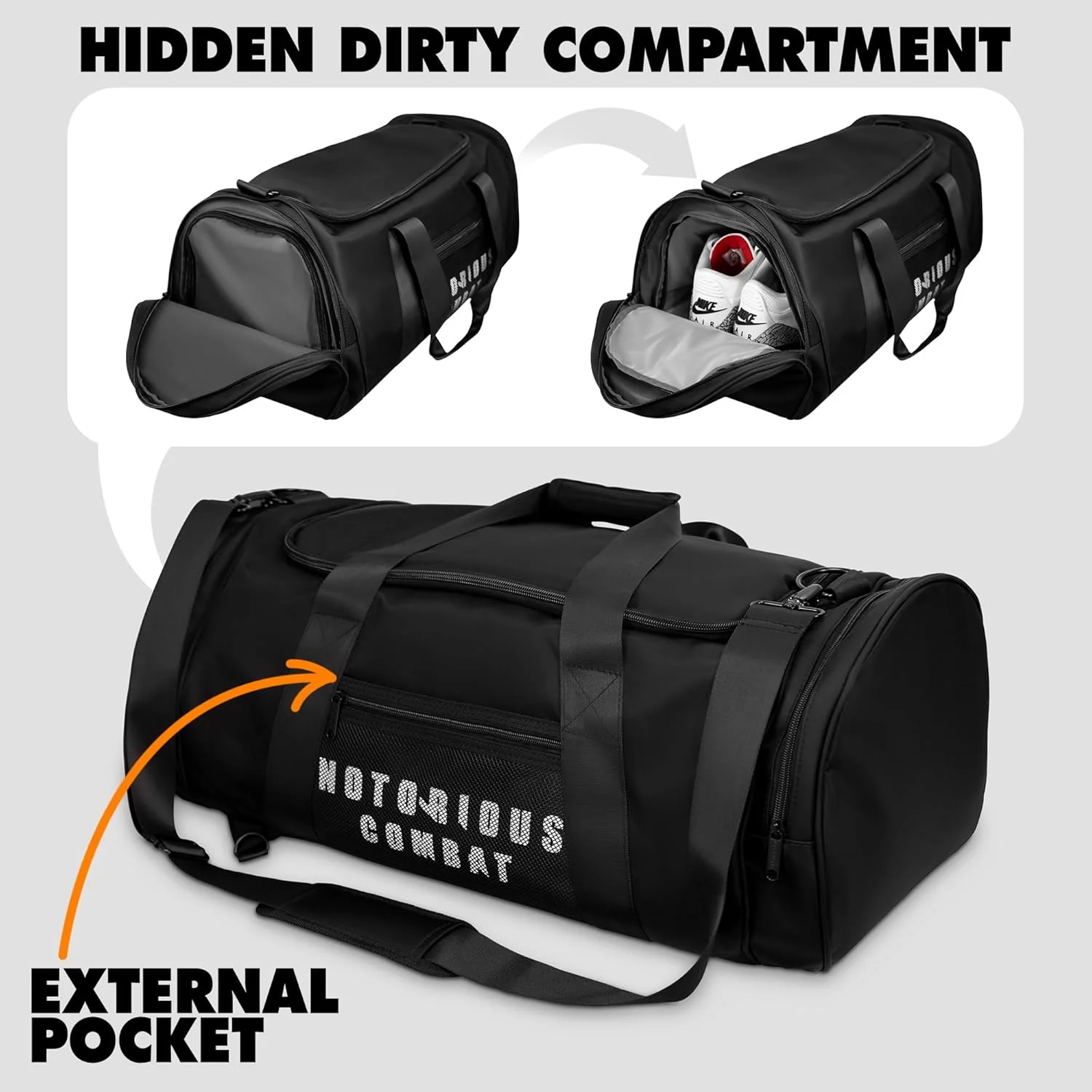 کیف کوله پشتی ورزشی رزمی - دارای محفظه جداگانه برای لباس های خیس یا کفش - مناسب هنرهای رزمی، بوکس و MMA (مشکی)