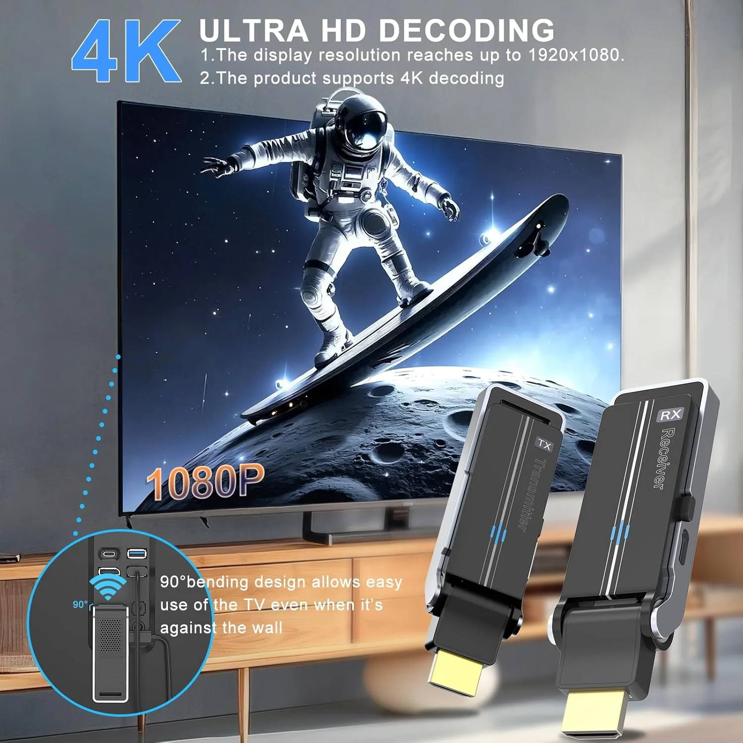 کیت فرستنده و گیرنده HDMI بیسیم با دفع حرارت، رابط قابل انعطاف 90 درجه، دو بانده 2.4G/5G - پخش ویدیو و صدا از لپتاپ/جعبه تلویزیون/پروژکتور به مانیتور (مجهز به USB-C به HDMI) کیت فرستنده و گیرنده HDMI بیسیم با دفع حرارت، رابط قابل انعطاف 90 درجه، دو بانده 2.4G/5G - پخش ویدیو و صدا از لپتاپ/جعبه تلویزیون/پروژکتور به مانیتور (مجهز به USB-C به HDMI)