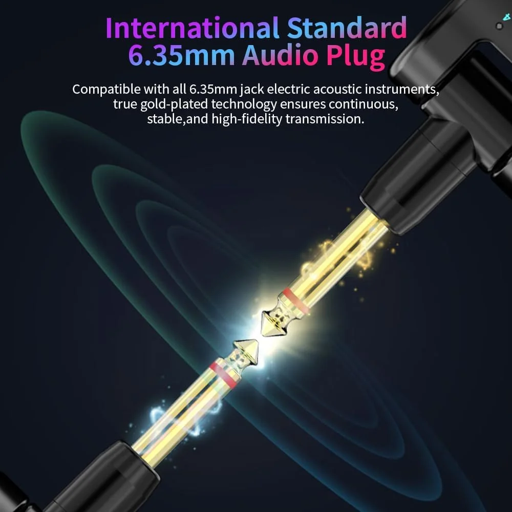 ست فرستنده و گیرنده گیتار بیسیم 2.4G برای گیتار الکتریکی، سازهای بادی، اتصال آسان، انتقال واقعی 48K 16bit، چرخش 282 درجه ست فرستنده و گیرنده گیتار بیسیم 2.4G برای گیتار الکتریکی، سازهای بادی، اتصال آسان، انتقال واقعی 48K 16bit، چرخش 282 درجه