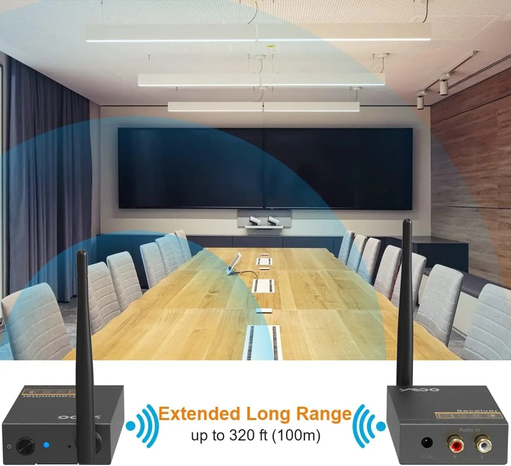 فرستنده و گیرنده صوتی بی سیم 2.4 گیگاهرتز YMOO برای تلویزیون، صدای HiFi 192 کیلوهرتز/24 بیت، تأخیر بسیار کم 20 میلیثانیه، آداپتور بی سیم جک RCA با برد بلند 320 فوت برای ساب ووفر/بلندگوی فعال از تلویزیون/رایانه شخصی/مهمانی/بازی/خانه فرستنده و گیرنده صوتی بی سیم 2.4 گیگاهرتز YMOO برای تلویزیون، صدای HiFi 192 کیلوهرتز/24 بیت، تأخیر بسیار کم 20 میلیثانیه، آداپتور بی سیم جک RCA با برد بلند 320 فوت برای ساب ووفر/بلندگوی فعال از تلویزیون/رایانه شخصی/مهمانی/بازی/خانه