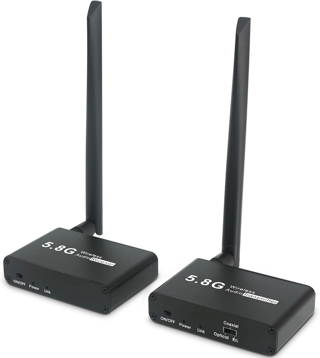 فرستنده و گیرنده صوتی بی سیم 5.8 گیگاهرتز، برد بلند 50 متری، تاخیر کم 18 میلی ثانیه، ورودی/خروجی اپتیکال/کواکسیال/3.5 میلی متری/(RCA) مناسب برای تلویزیون/کامپیوتر/CD/بلندگوی برقی/ساندبار/هدفون فرستنده و گیرنده صوتی بی سیم 5.8 گیگاهرتز، برد بلند 50 متری، تاخیر کم 18 میلی ثانیه، ورودی/خروجی اپتیکال/کواکسیال/3.5 میلی متری/(RCA) مناسب برای تلویزیون/کامپیوتر/CD/بلندگوی برقی/ساندبار/هدفون
