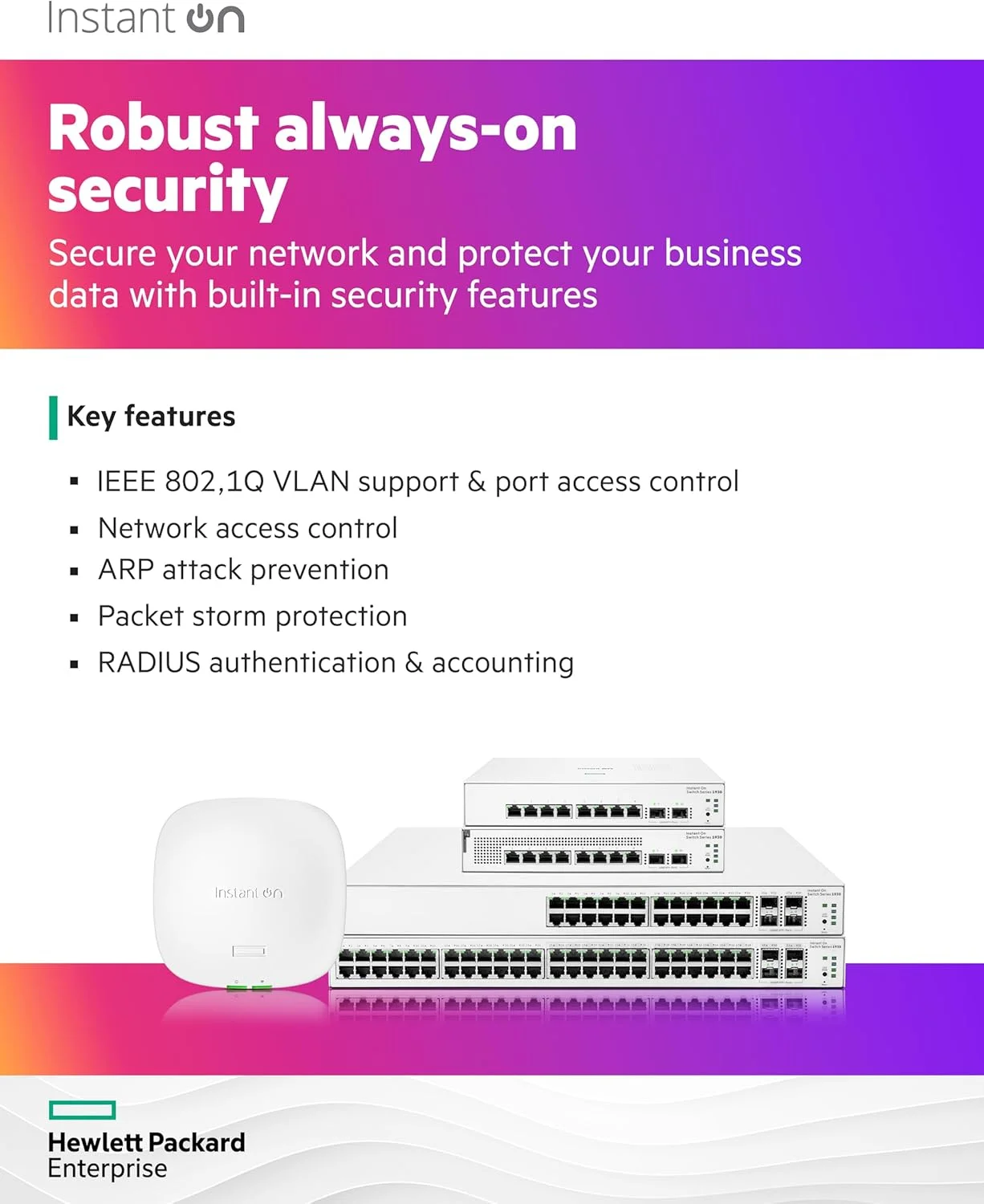 سوئیچ شبکه 48 پورت گیگابیتی هوشمند Aruba Instant On سری 1930، محصول شرکت Hewlett Packard Enterprise | 48x 1G | 4X SFP+ | 48x CL4 PoE 370W | کابل برق آمریکا (JL686A#ABA) سوئیچ شبکه 48 پورت گیگابیتی هوشمند Aruba Instant On سری 1930، محصول شرکت Hewlett Packard Enterprise | 48x 1G | 4X SFP+ | 48x CL4 PoE 370W | کابل برق آمریکا (JL686A#ABA)