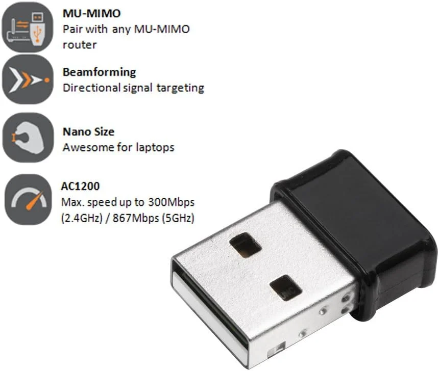 آداپتور دو بانده بی سیم USB نانو Edimax Wi-Fi 5 802.11ac AC1200 برای رایانه شخصی، دانگل آداپتور USB بی سیم AC، انتقال سریع تا 867 مگابیت در ثانیه (5 گیگاهرتز) / 300 مگابیت در ثانیه (2.4 گیگاهرتز)، Plug-n-Play ویندوز 11، Mac OS، Linux، EW-7822ULC آداپتور دو بانده بی سیم USB نانو Edimax Wi-Fi 5 802.11ac AC1200 برای رایانه شخصی، دانگل آداپتور USB بی سیم AC، انتقال سریع تا 867 مگابیت در ثانیه (5 گیگاهرتز) / 300 مگابیت در ثانیه (2.4 گیگاهرتز)، Plug-n-Play ویندوز 11، Mac OS، Linux، EW-7822ULC