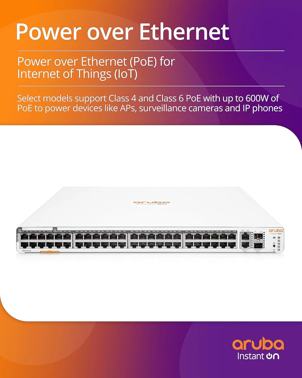 سوئیچ اترنت لایه 2+ مدیریتی هوشمند HPE Networking Instant On سری 1960 با 12 پورت mGig PoE 480W | 8X 1G, 4X 2.5G | 2X 10GBase-T, 2X SFP+ | قابل انباشته شدن | سیم برق ایالات متحده (S0F35A#ABA) سوئیچ اترنت لایه 2+ مدیریتی هوشمند HPE Networking Instant On سری 1960 با 12 پورت mGig PoE 480W | 8X 1G, 4X 2.5G | 2X 10GBase-T, 2X SFP+ | قابل انباشته شدن | سیم برق ایالات متحده (S0F35A#ABA)