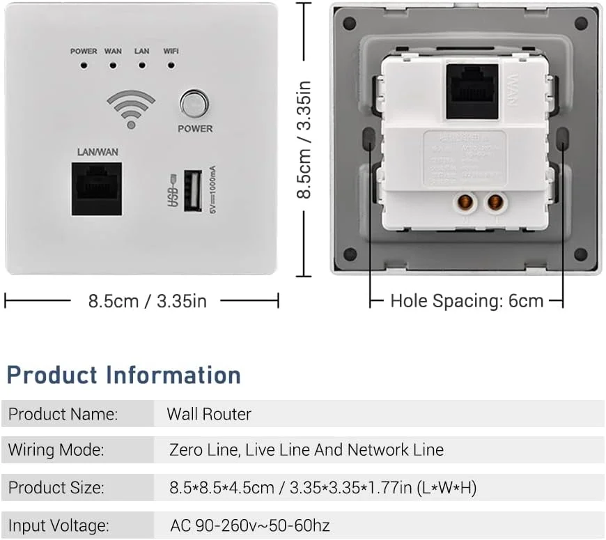 روتر وای فای بی سیم دیواری Morelian 300M AP، پریز شارژ USB، روتر AP وای فای دیواری با رمزگذاری WPS