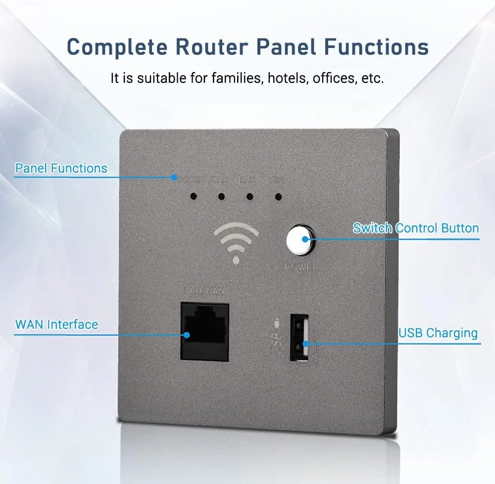 روتر دیواری OUNA، روتر بی سیم وای فای 300M AP، نقطه دسترسی، روتر وای فای، سوکت شارژ USB، روتر AP وای فای نصب شده روی دیوار با رمزگذاری WPS روتر دیواری OUNA، روتر بی سیم وای فای 300M AP، نقطه دسترسی، روتر وای فای، سوکت شارژ USB، روتر AP وای فای نصب شده روی دیوار با رمزگذاری WPS
