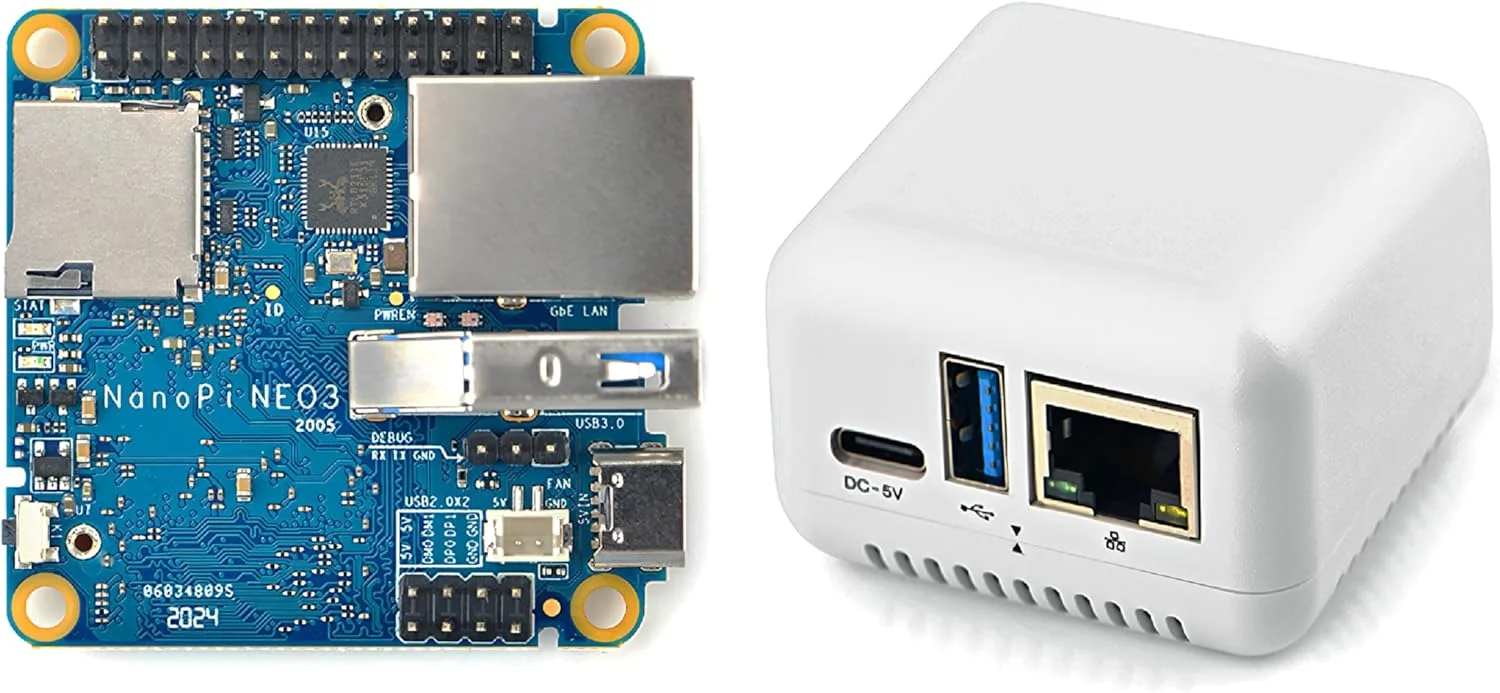 کامپیوتر تک بردی کوچک FriendlyElec NanoPi NEO3 با پردازنده Rockchip RK3328 برای اینترنت اشیا (2 گیگابایت رم، با قاب و هیت سینک)