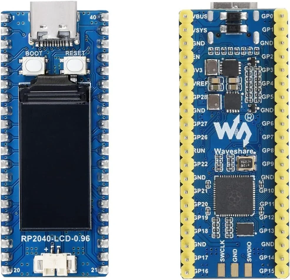 برد مینی RP2040-LCD-0.96-M ویوشیر، برد MCU با عملکرد بالا شبیه Pico با هدر از پیش لحیم شده بر اساس میکروکنترلر RP2040 رزبری پای، دارای LCD 0.96 اینچی، کانکتور USB-C و قیمت مناسب